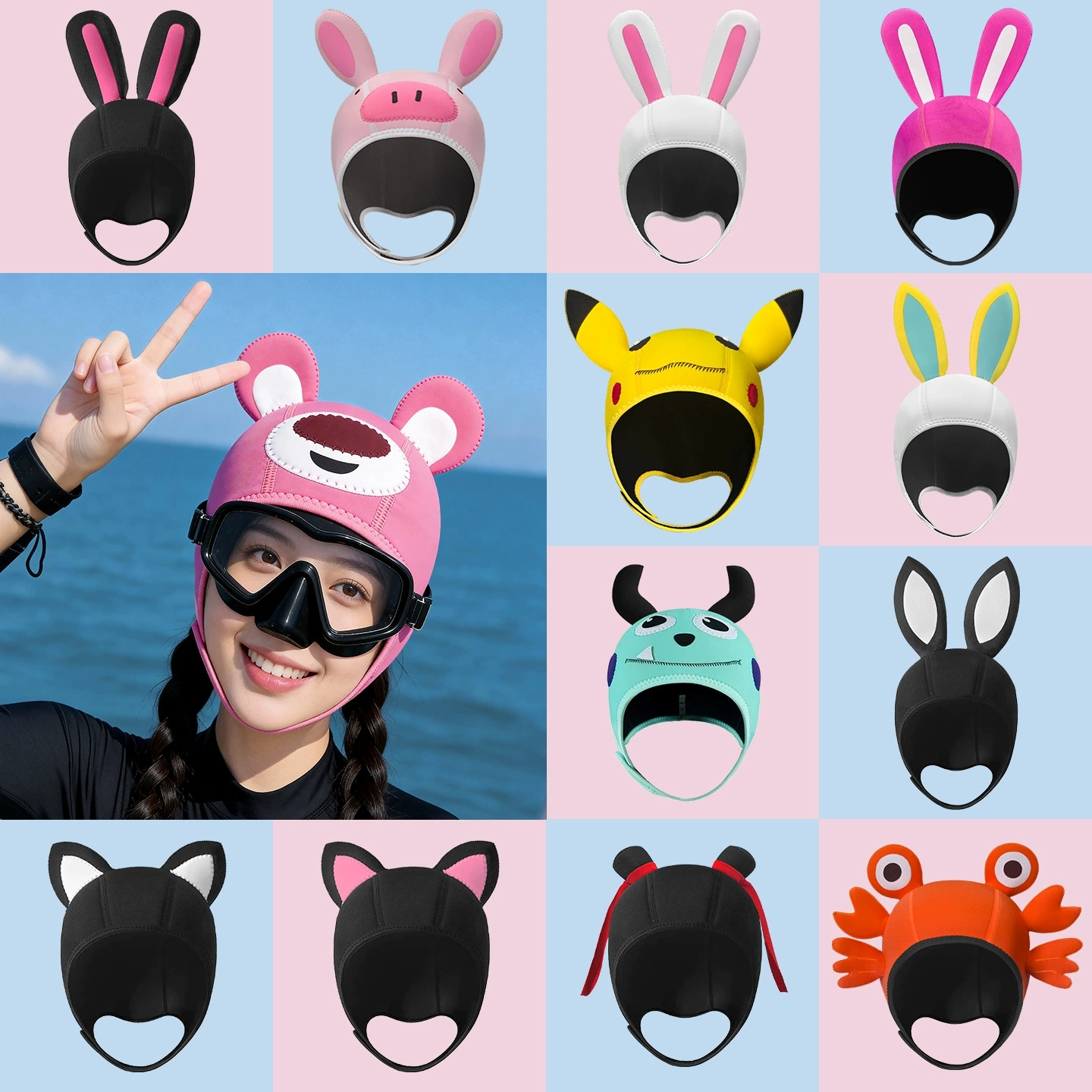 Aquatic Sports Cap - 3mm Neoprene Cute Cartoon Thermal Diving