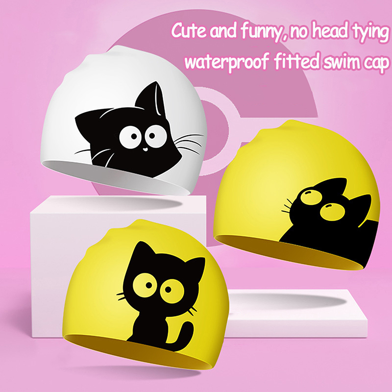 Aquatic Sports Cap - Cute Cat Swimming Cap For Long