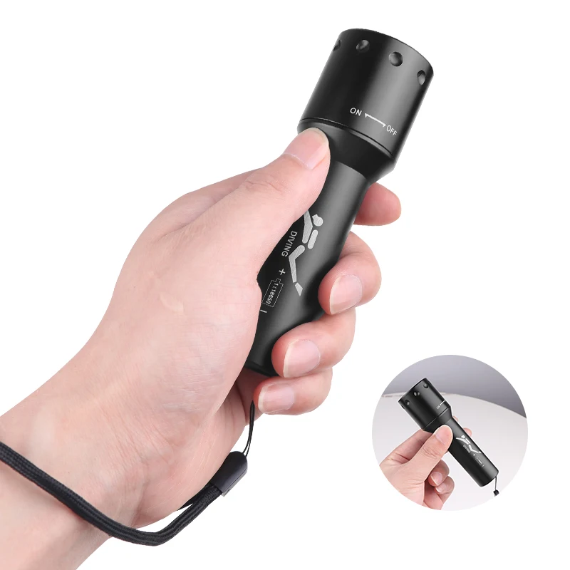 New T6 LED Diving Torch Long-R - đánh giá và giá Underwater Flashlight